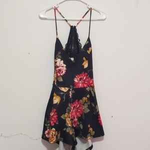 Floral Partial Open Back Mini Jumper Dress